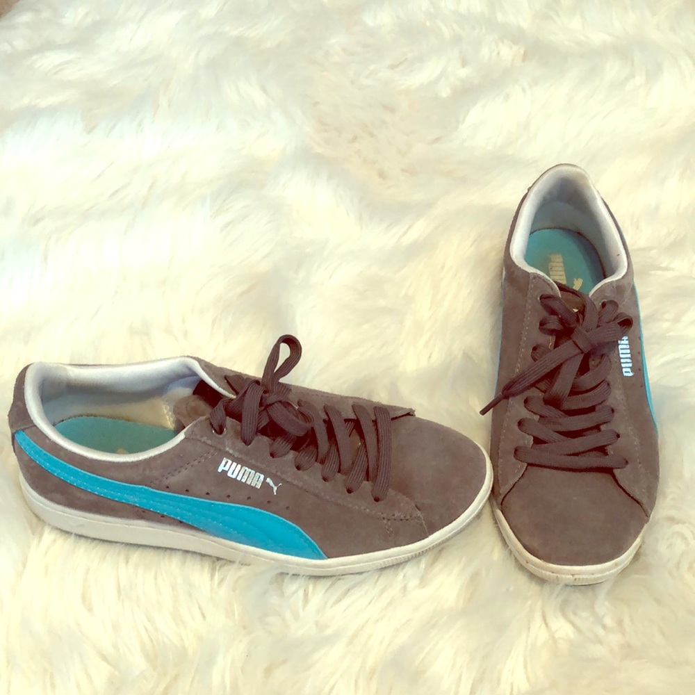 Gray turquoise puma suede classic sneakers size 7